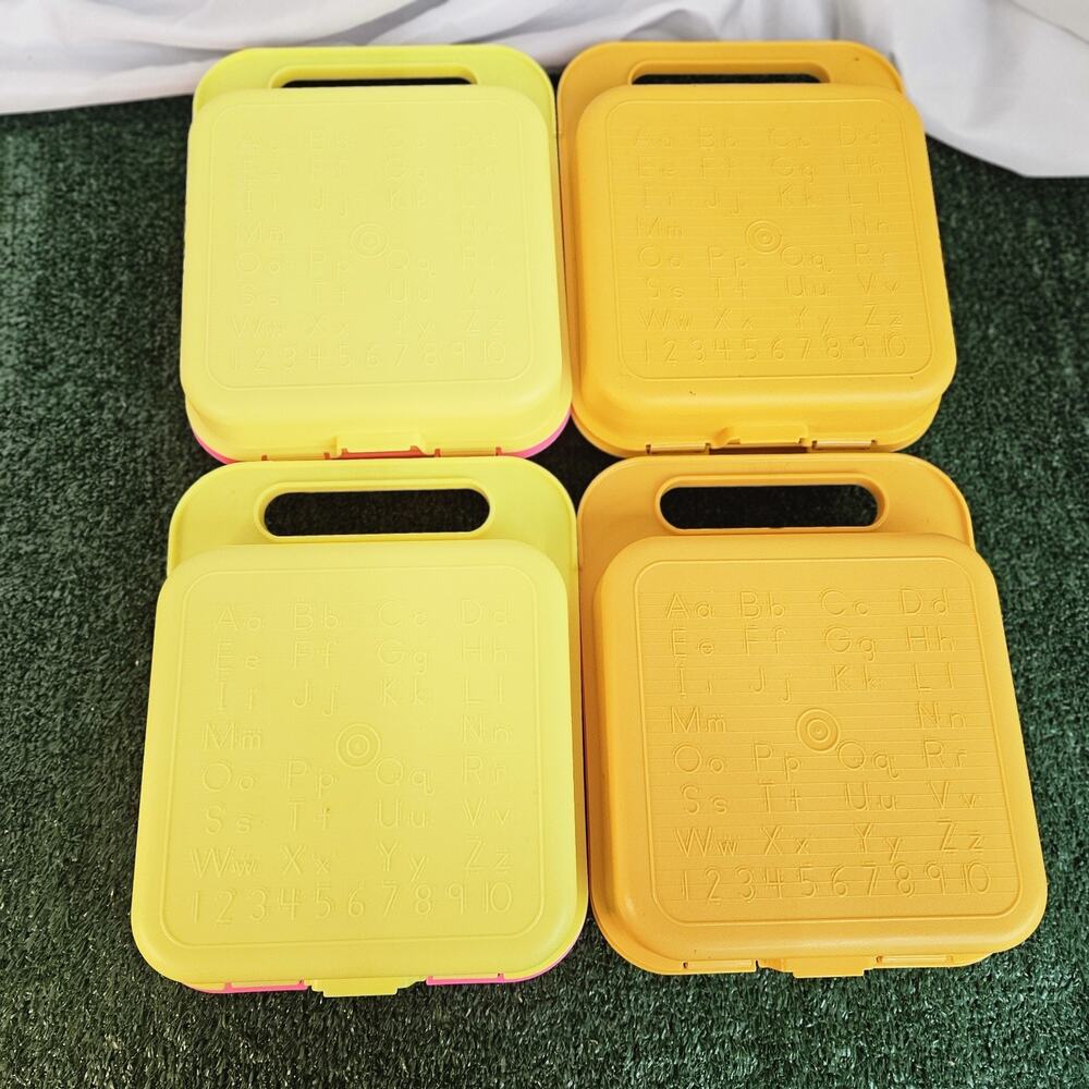 Vintage Tupperware Alphabet Stencil Lunch Box Carry Case Set of 4 No Stencils